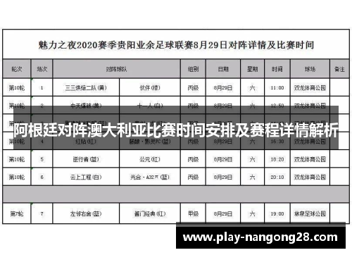 阿根廷对阵澳大利亚比赛时间安排及赛程详情解析